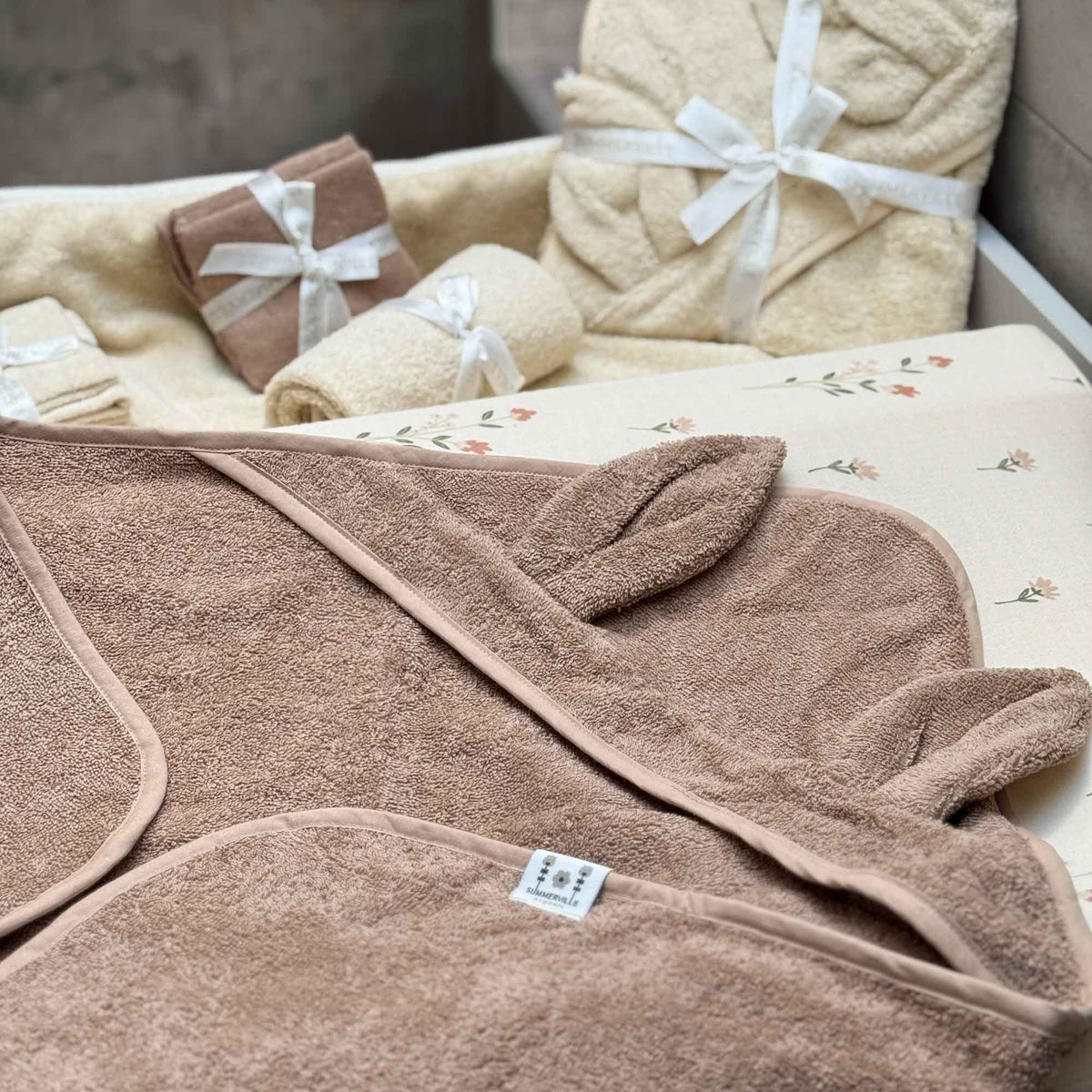 Badcape kanin warm taupe GOTS