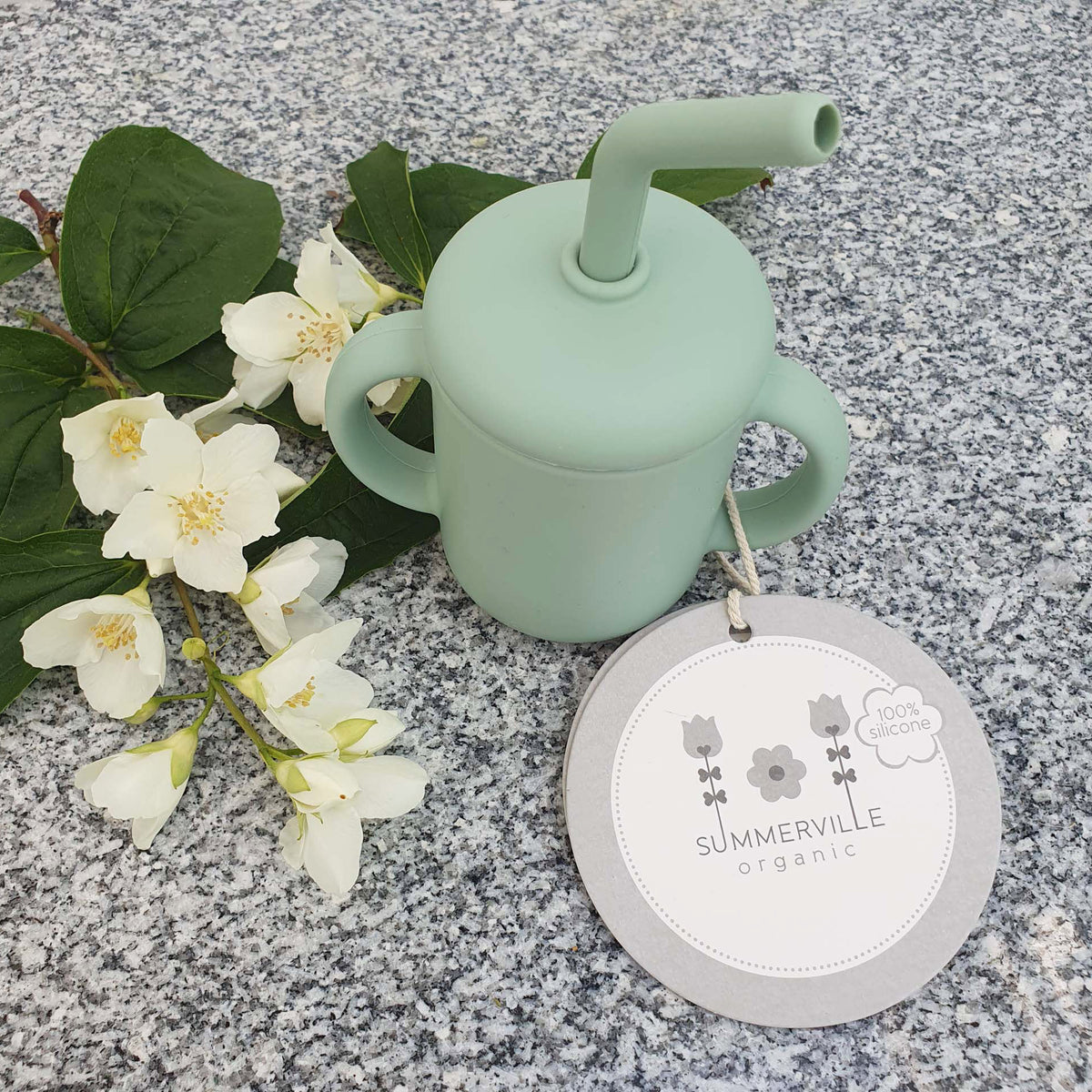Krus med sugerør silikone cameo green