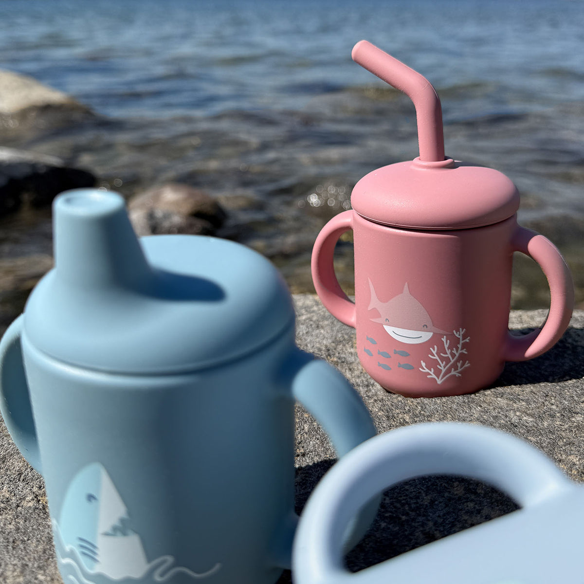Mugg med sugrör silikon dusty rose ocean