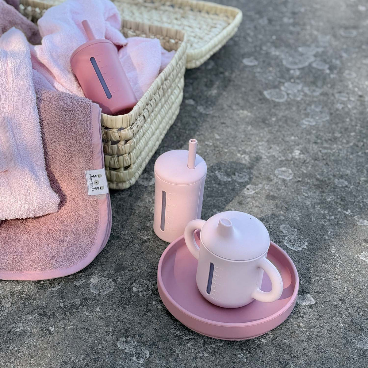 Krus med sugerør silikone 200 ml pale mauve