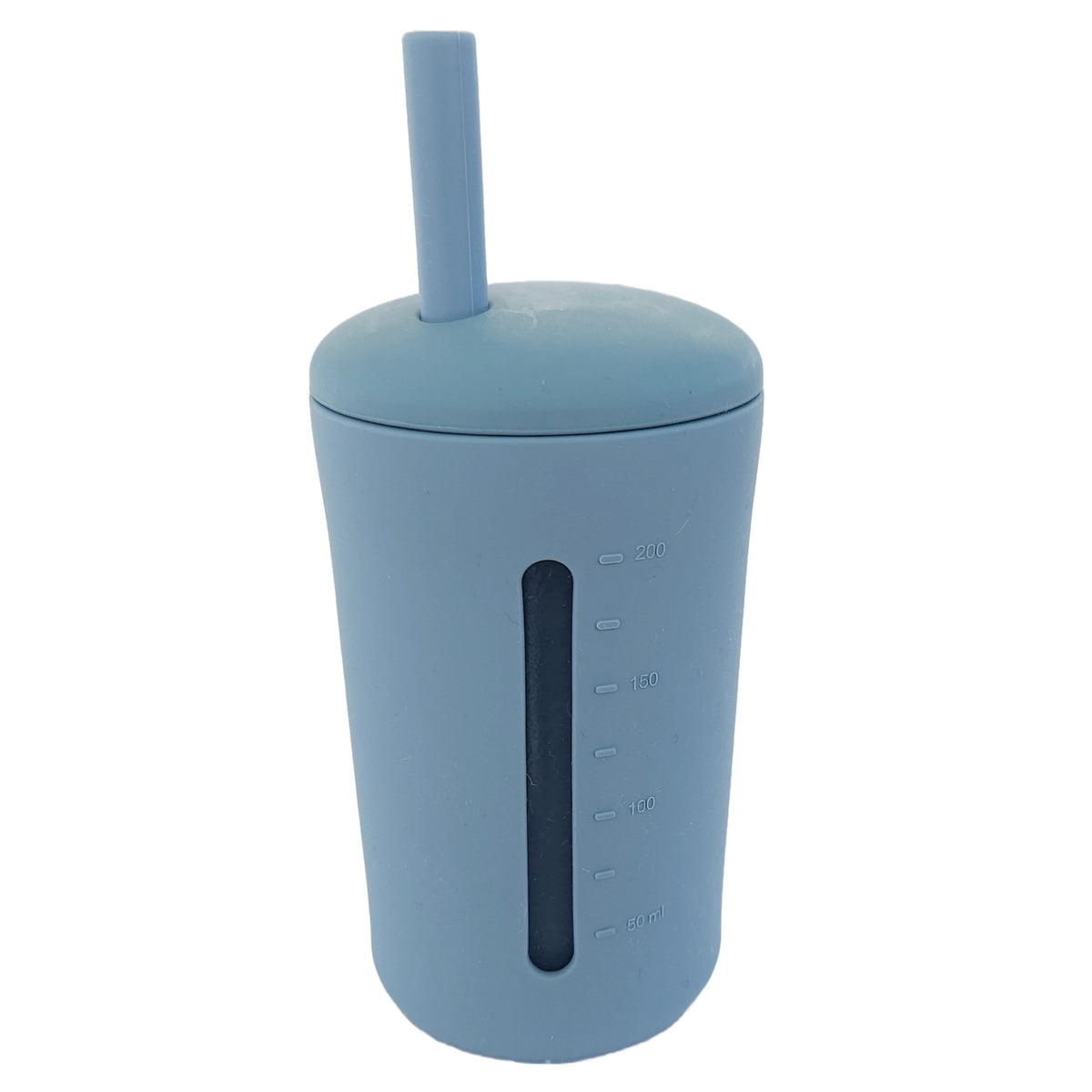 Krus med sugerør silikone 200 ml stone blue