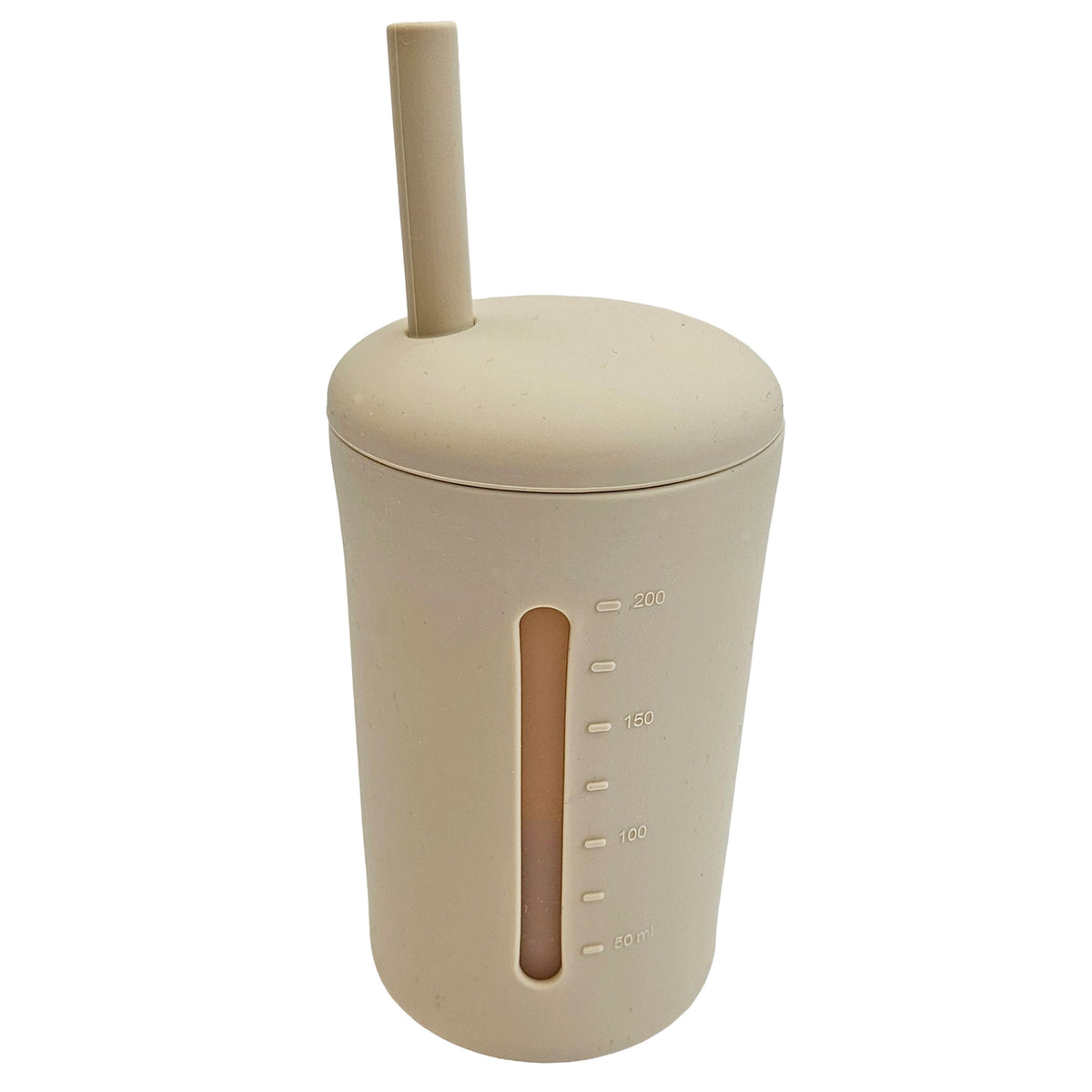 Krus med sugerør silikone 200 ml sandshell
