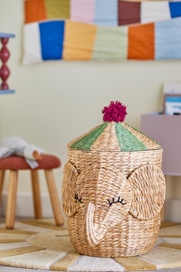 Bobo Basket w/Lid, Nature, Water Hyacinth