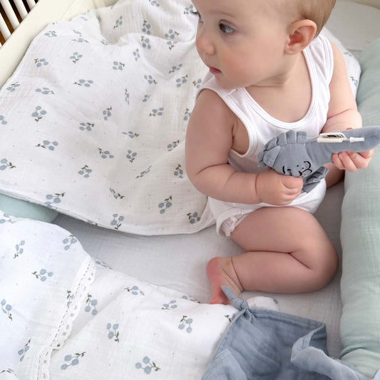 Bäddset muslin spjälsäng bluebell GOTS