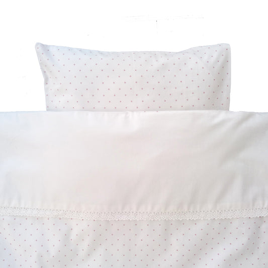 Bäddset spjälsäng vit/rosa dotty GOTS