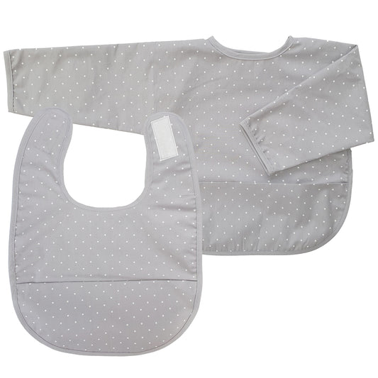 Haklapp + haklapp med ärm silver grey dotty