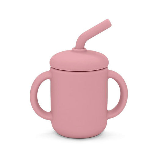 Mugg med sugrör silikon dusty rose