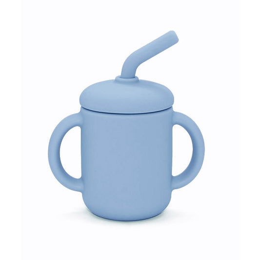 Mugg med sugrör silikon stone blue