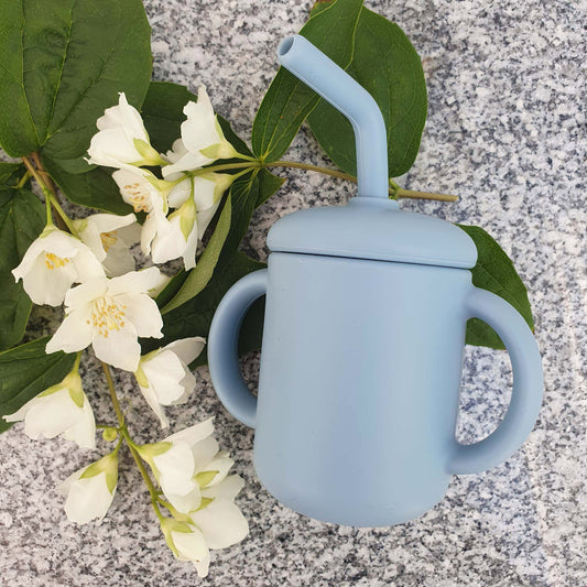 Mugg med sugrör silikon stone blue