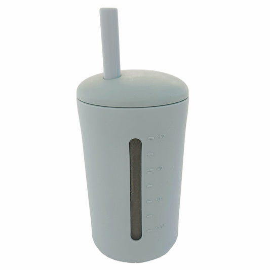 Mugg med sugrör silikon 200 ml silver grey