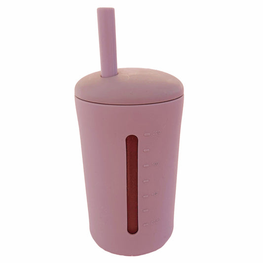 Mugg med sugrör silikon 200 ml dusty rose