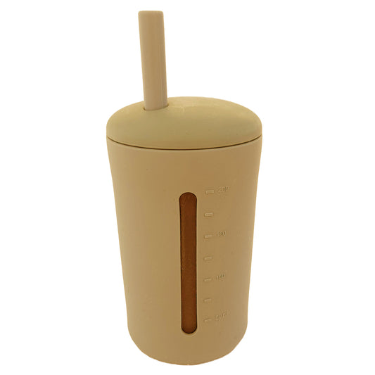 Mugg med sugrör silikon 200 ml ockra