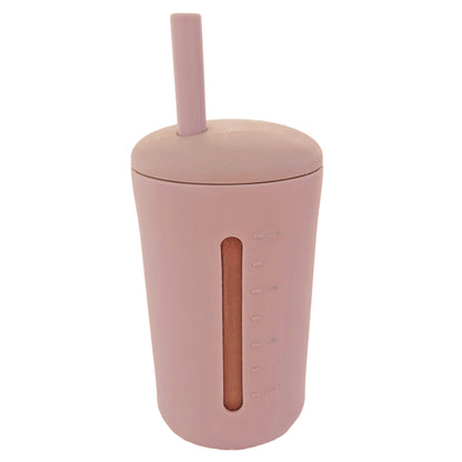 Krus med sugerør silikone 200 ml pale mauve