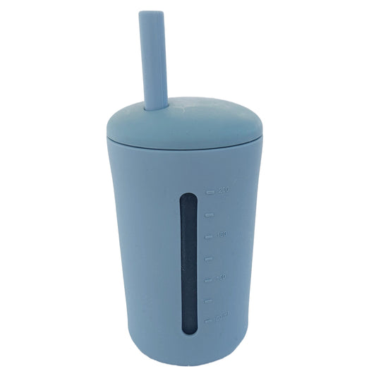 Mugg med sugrör silikon 200 ml stone blue