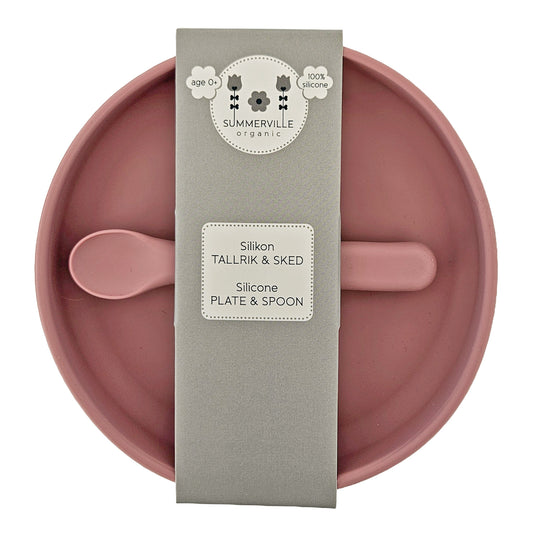 Tallrik och sked silikon dusty rose