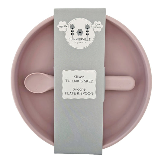 Tallrik och sked silikon pale mauve