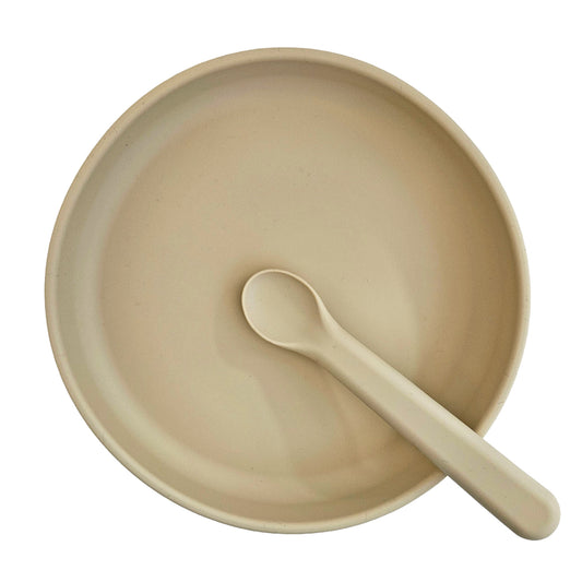 Tallrik och sked silikon sandshell