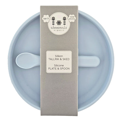 Tallerken og ske silikone cloud blue