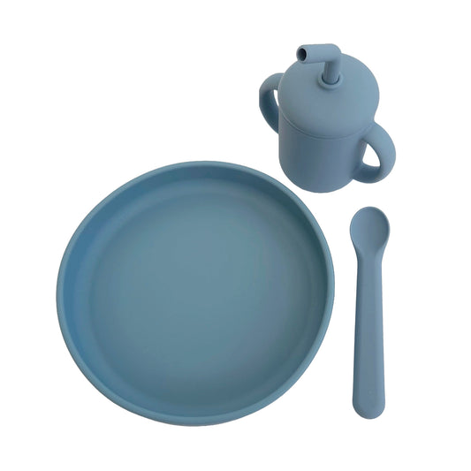 Matset 3 delar silikon stone blue