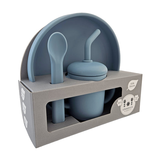 Matset 3 delar silikon stone blue