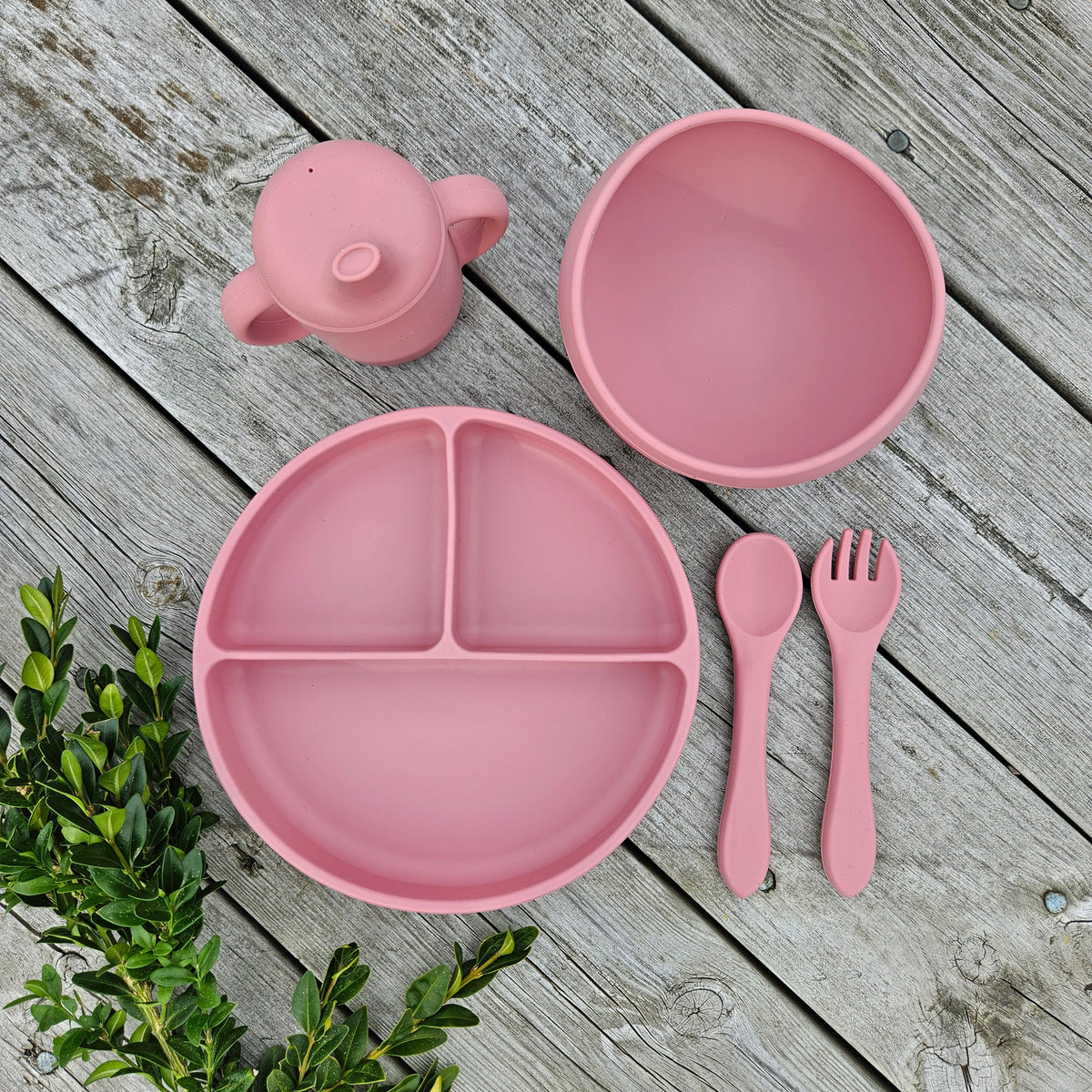 Matset 5 delar silikon dusty rose