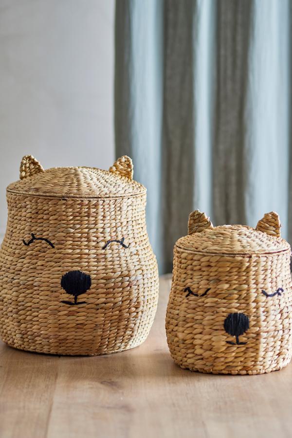 Berny Basket w/Lid, Nature, Water Hyacinth