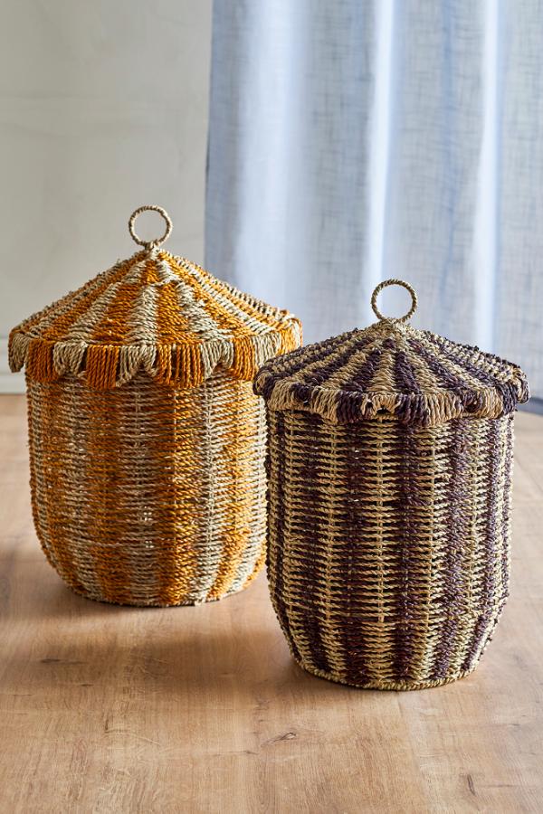 Cikkeline Basket w/Lid, Multi, Seagrass